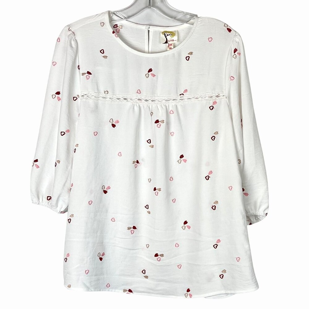 NWT's Size Petite M Fig & Flower Womens Heart Print Blouse